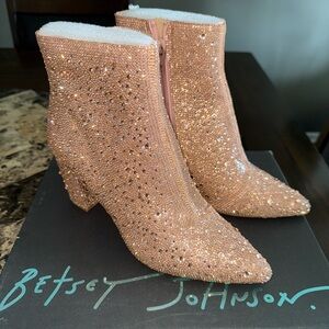 Betsey Johnson Rose Gold Crystal Ankle Boots